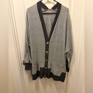 Suzanne Betro Gray and Black Cardigan with Button Accents